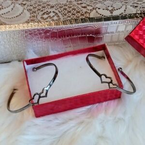 Set Of 2 Silver Heart Bangle Bracelets